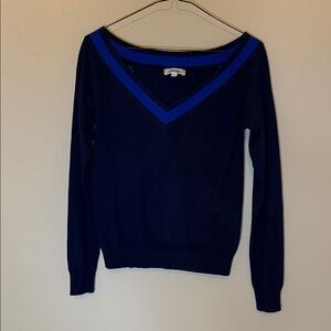 L'AGENCE V-Neck Sweater - Navy and Royal Blue